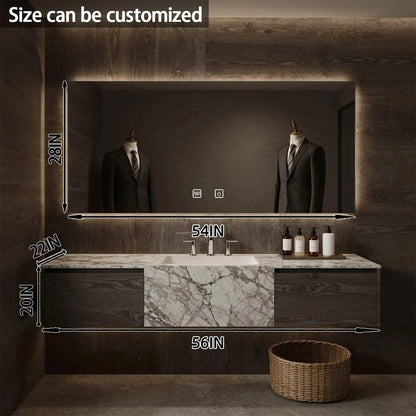 52”-72”Single Sink Floating Bathroom Vanity with LED Backlit Mirror, Dark Marble & Wood Cabinet