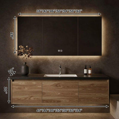 40”-64”Modern Bathroom Vanity - Brass Hardware, White Stone Top & Sleek Floating Design for Premium Bathroom Interiors