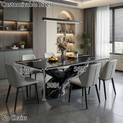 56"-96"Luxury Black Marble Dining Table, Contemporary Kitchen Table with Artistic Base
