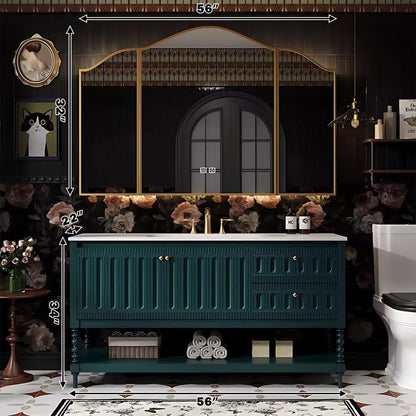 40"-68"Vintage Style Bathroom Vanity with Marble Top & Gold Hardware, Mid-Century