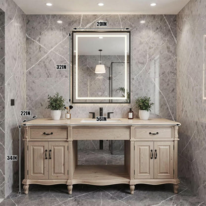36"-56"Light Oak Traditional Bathroom Vanity with Single Sink & LED Lighted Mirror