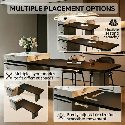 56"-96"Luxury Sintered Stone Kitchen Island with Integrated Dining Table for Kitchen