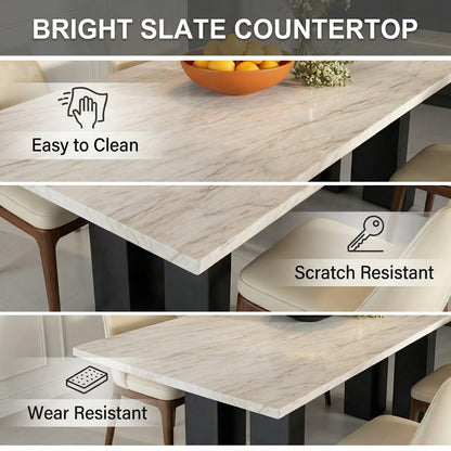 56"-96"Modern Light Marble Dining Table, Contemporary Table with Sleek Black Pedestal Base