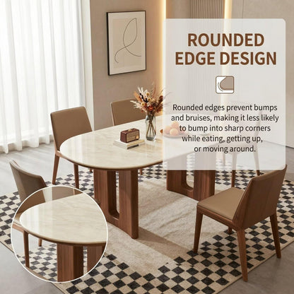 56"-96"Oval Marble Dining Table, Modern Kitchen Table with Solid Walnut Wood Base