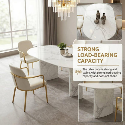 56"-96"Elegant White Marble Oval Dining Table, Sleek Contemporary Dining Room Table