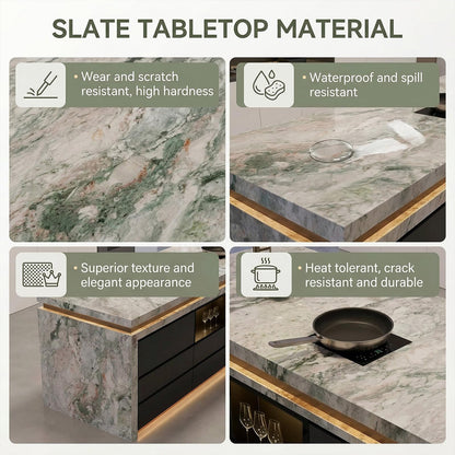 56"-96"Marble Kitchen Island with LED Lighting & Storage Drawers, Modern Kitchen Counter