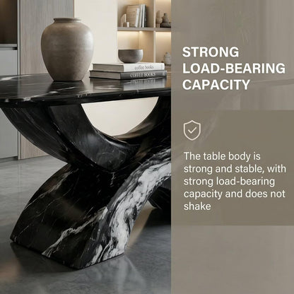 56"-96"Luxury Black Marble Dining Table, Contemporary Kitchen Table with Artistic Base