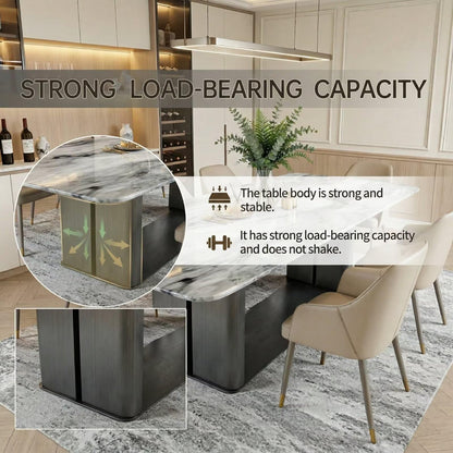 56"-96"Modern Marble Dining Table, Rectangular Table with Sleek Metal Base for Dining Room