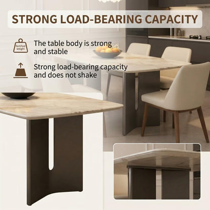 56"-96"Light Marble Dining Table, Modern Rectangular Kitchen Table with Sleek Metal Base