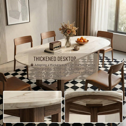 56“-96”Modern Oval Marble Dining Table, Contemporary Table with Sturdy Wood Legs
