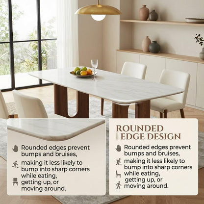 56"-96"Modern White Marble Top Dining Table, Rectangular Kitchen Table with Wood Base