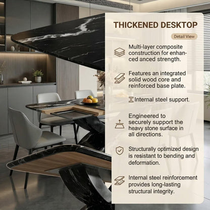 56"-96"Luxury Black Marble Dining Table, Contemporary Kitchen Table with Artistic Base