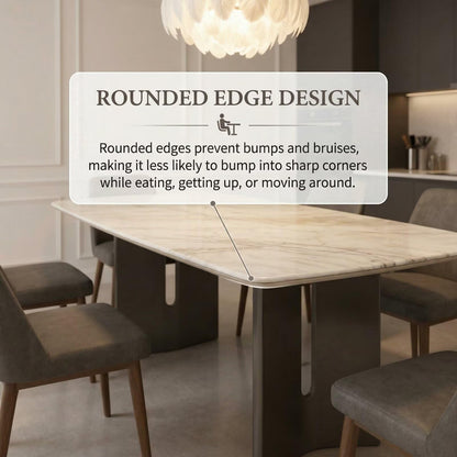 56"-96"Light Marble Dining Table, Modern Rectangular Kitchen Table with Sleek Metal Base