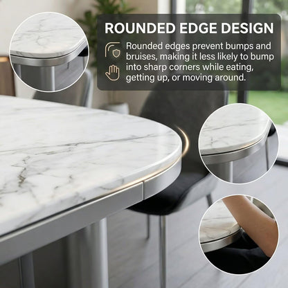 56"-96"Modern Oval White Marble Dining Table, Contemporary Table with Sleek Metal Legs