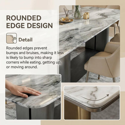 56"-96"Modern Marble Dining Table, Rectangular Table with Sleek Metal Base for Dining Room