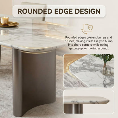 56"-96"Modern Marble Dining Table, Rectangular White Marble Table with Sleek Metal Legs