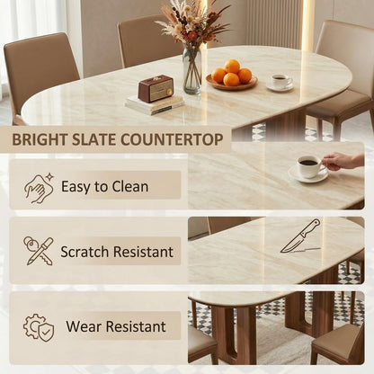 56"-96"Oval Marble Dining Table, Modern Kitchen Table with Solid Walnut Wood Base