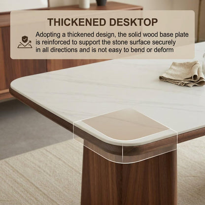 56"-96"Modern White Stone Top Dining Table, Rectangular Table with Walnut Wood Base