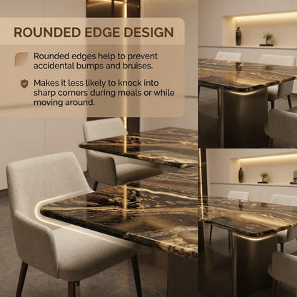 56"-96"Modern Marble Dining Table, Rectangular Table with Sleek Metal Base for Dining Room