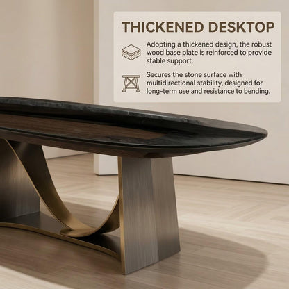 56"-96"Luxury Black Marble Oval Dining Table, Contemporary Table with Gold Metal Legs