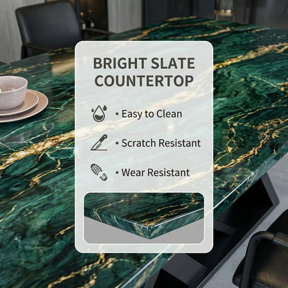 56"-96"Luxury Green Marble Dining Table, Contemporary Rectangular Table with X-Shaped Metal Legs