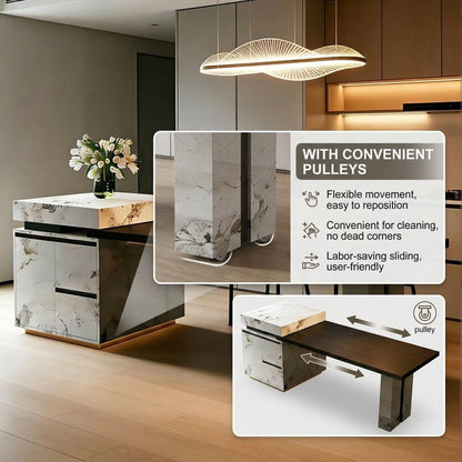 56"-96"Luxury Sintered Stone Kitchen Island with Integrated Dining Table for Kitchen