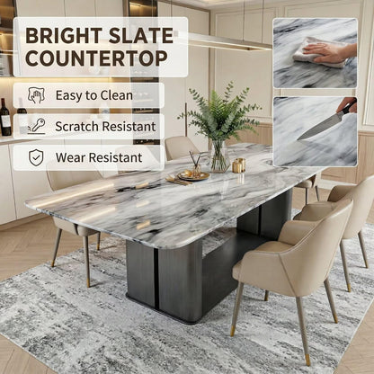 56"-96"Modern Marble Dining Table, Rectangular Table with Sleek Metal Base for Dining Room