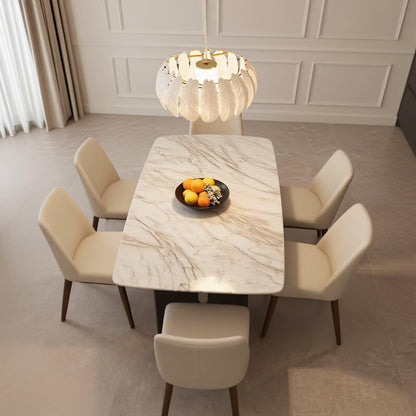 56"-96"Light Marble Dining Table, Modern Rectangular Kitchen Table with Sleek Metal Base