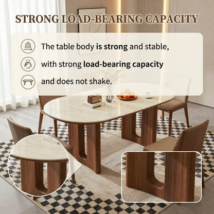 56"-96"Oval Marble Dining Table, Modern Kitchen Table with Solid Walnut Wood Base