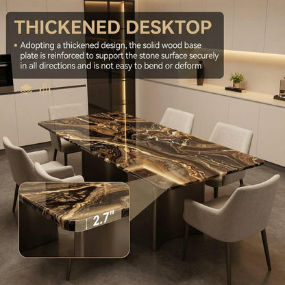 56"-96"Modern Marble Dining Table, Rectangular Table with Sleek Metal Base for Dining Room