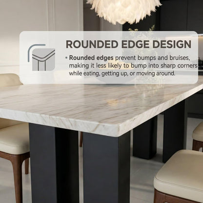 56"-96"Modern Light Marble Dining Table, Contemporary Table with Sleek Black Pedestal Base