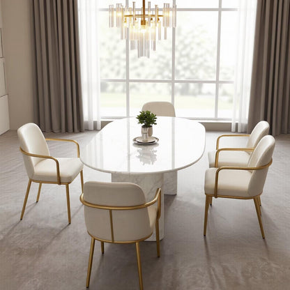 56"-96"Elegant White Marble Oval Dining Table, Sleek Contemporary Dining Room Table