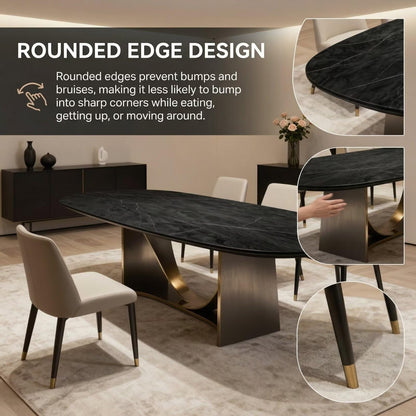 56"-96"Luxury Black Marble Oval Dining Table, Contemporary Table with Gold Metal Legs