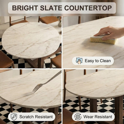 56“-96”Modern Oval Marble Dining Table, Contemporary Table with Sturdy Wood Legs