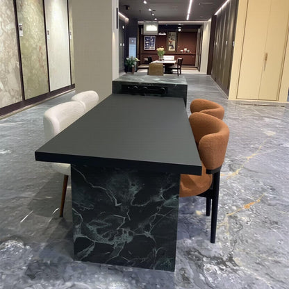 56"-96"Modern Green Marble Kitchen Island & Dining Combo with Storage Cabinet