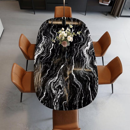 56"-96"Oval Shaped Black Marble Dining Table, Durable Metal Base