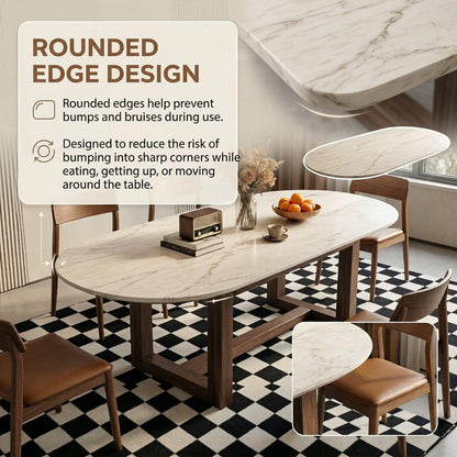 56“-96”Modern Oval Marble Dining Table, Contemporary Table with Sturdy Wood Legs