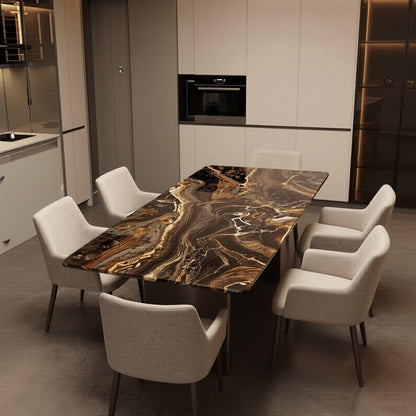 56"-96"Modern Marble Dining Table, Rectangular Table with Sleek Metal Base for Dining Room
