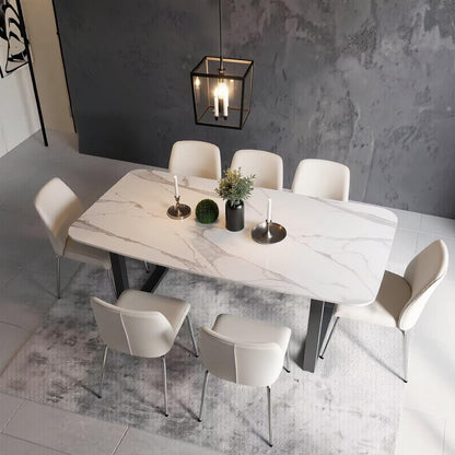 56"-96"Modern White Marble Dining Table, Sleek Rectangular Table with Sturdy Metal Legs