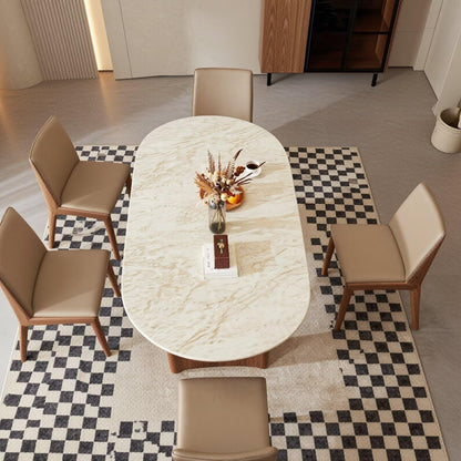 56"-96"Oval Marble Dining Table, Modern Kitchen Table with Solid Walnut Wood Base
