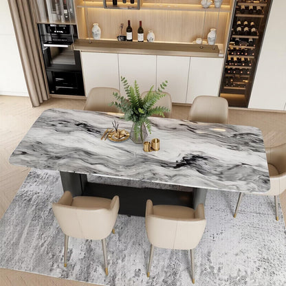 56"-96"Modern Marble Dining Table, Rectangular Table with Sleek Metal Base for Dining Room