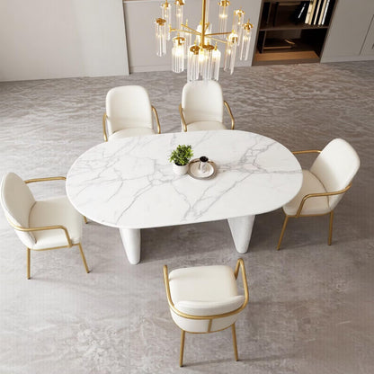 56"-96"Elegant White Marble Oval Dining Table, Sleek Contemporary Dining Room Table