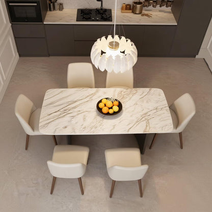 56"-96"Light Marble Dining Table, Modern Rectangular Kitchen Table with Sleek Metal Base