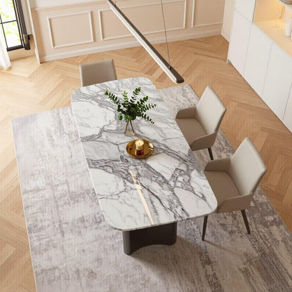56"-96"Modern Marble Dining Table, Rectangular White Marble Table with Sleek Metal Legs
