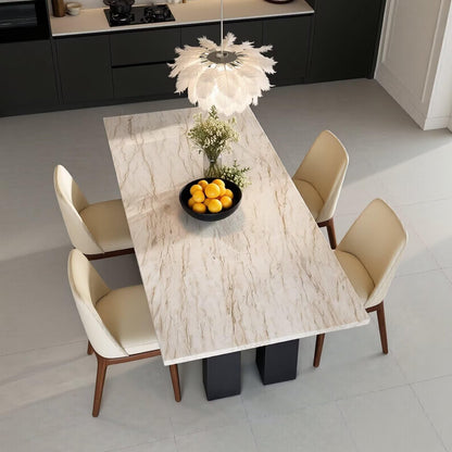 56"-96"Modern Light Marble Dining Table, Contemporary Table with Sleek Black Pedestal Base