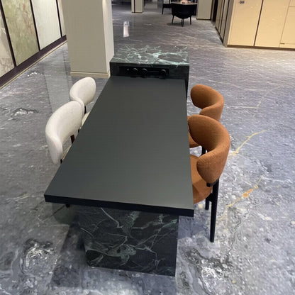 56"-96"Modern Green Marble Kitchen Island & Dining Combo with Storage Cabinet
