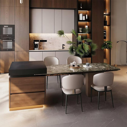 56"-96"Luxury Marble & Wood Kitchen Island with Integrated Dining Table & Storage