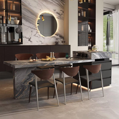 56"-96"Marble Kitchen Island with Dining Table, Wireless Charging & LED Lighting