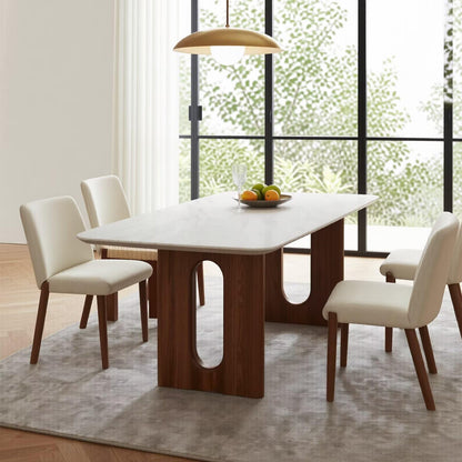56"-96"Modern White Marble Top Dining Table, Rectangular Kitchen Table with Wood Base