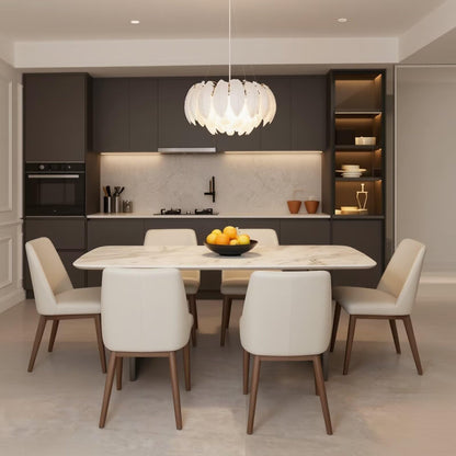 56"-96"Light Marble Dining Table, Modern Rectangular Kitchen Table with Sleek Metal Base